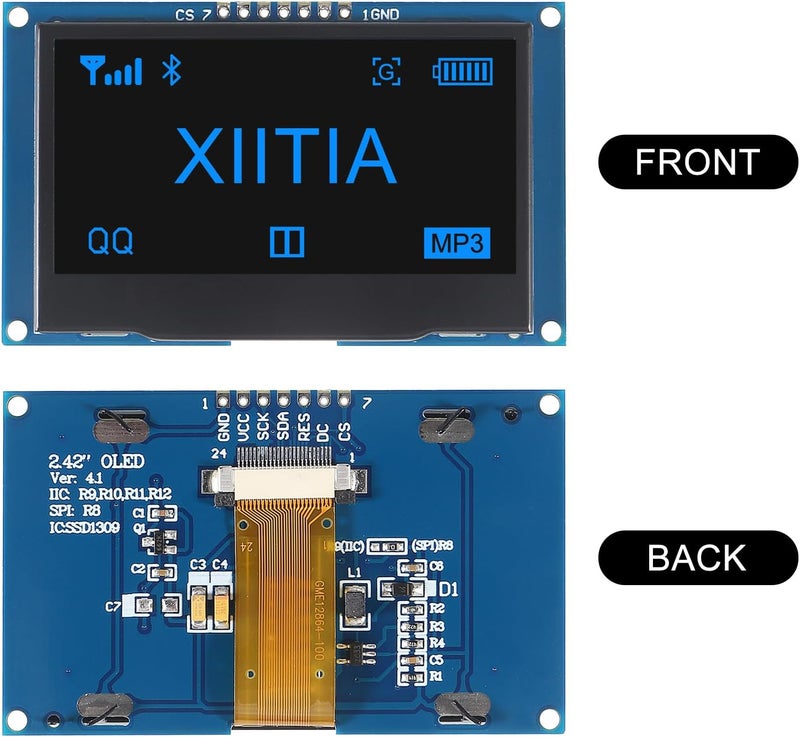 XIITIA 2pcs 2.42 inch 128x64 OLED LCD Display Module SSD1309 7 Pin SPI/IIC I2C Serial Interface for Arduino UNO R3 (Blue Light) - Image 2